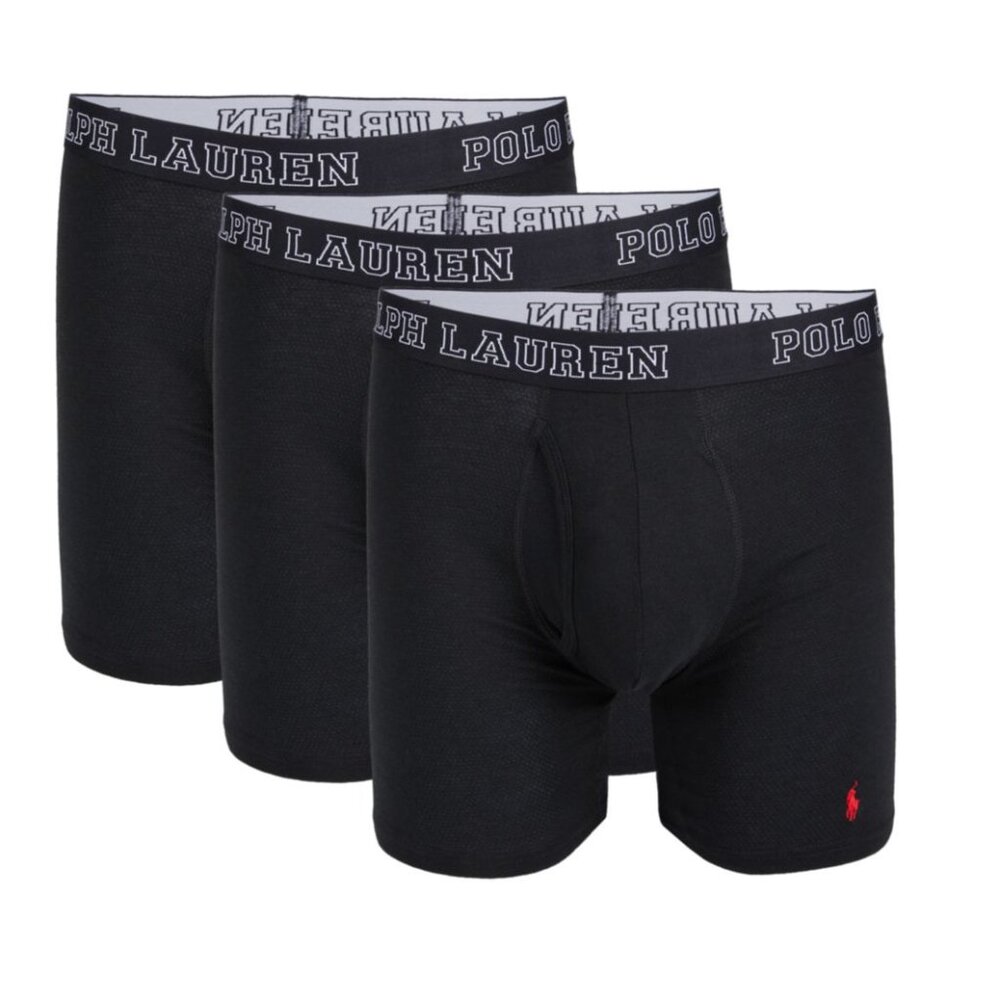 Polo Ralph Lauren Three Pack 3 Classic Fit Soft Mesh Boxer Briefs 3 Black NMBBP3